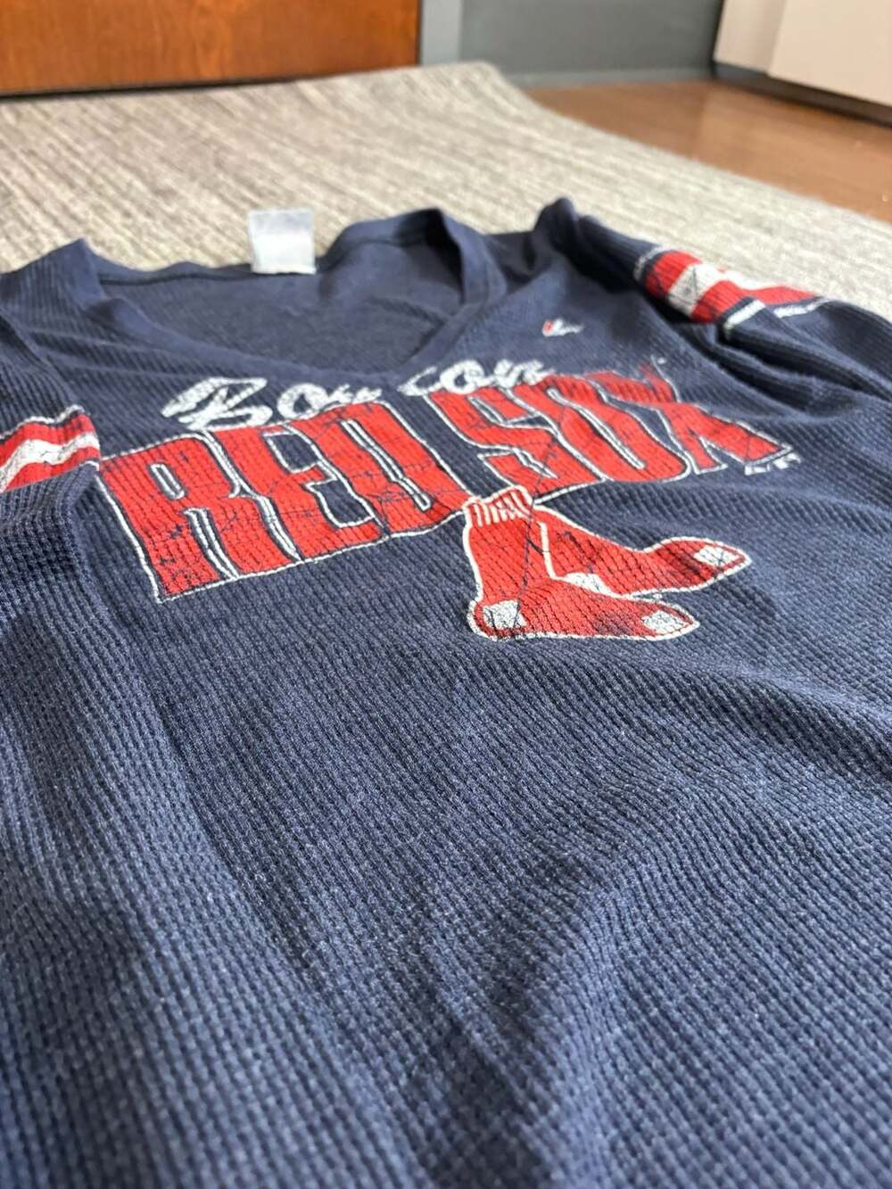 Majestic Athletic Boston Red Sox Thermal Long Sleeve V-Neck Shirt Navy Blue